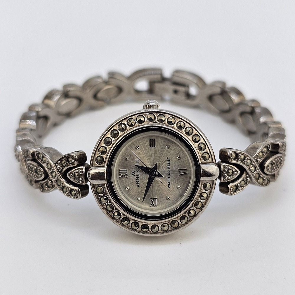 Anne Klein Women's Watch 22MM Gray Dial Marcasite Band 5.5" New Battery